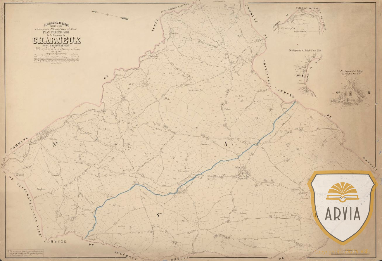 CHARNEUX ± 1870 Plan Popp de la commune de Charneux avec la liste