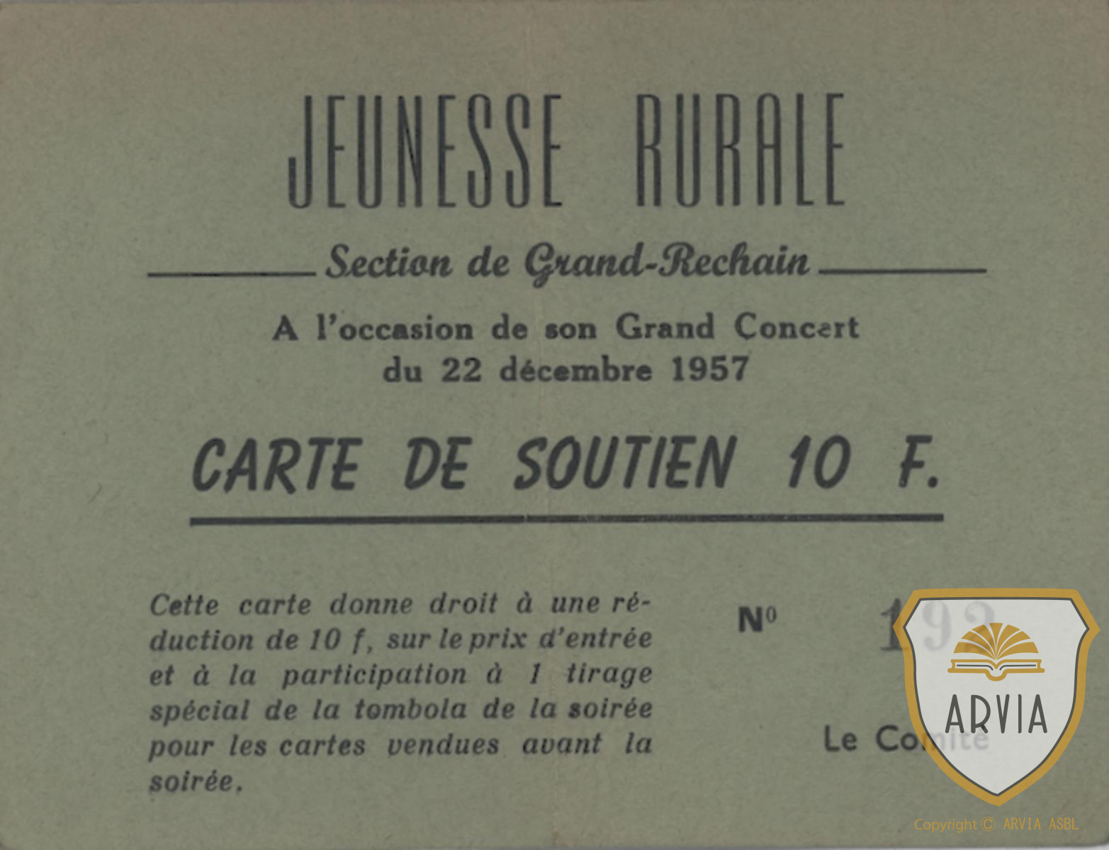 Grand Rechain 1957 12 22 Carte De Soutien Jeunesse Rurale Arvia Archives Herve